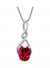 925 Sterling Silver Ruby And Diamond Studded Pendant Necklace