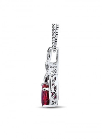 925 Sterling Silver Ruby And Diamond Studded Pendant Necklace