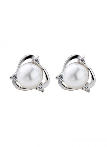 925 Sterling Silver Round Shape Stud Earrings With Freshwater Pearl