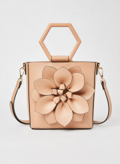 Preamma Floral Applique Top Handle Bag Nude