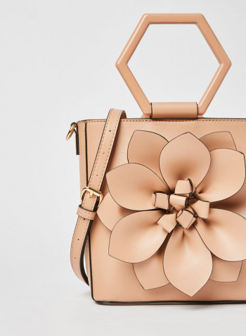 Preamma Floral Applique Top Handle Bag Nude