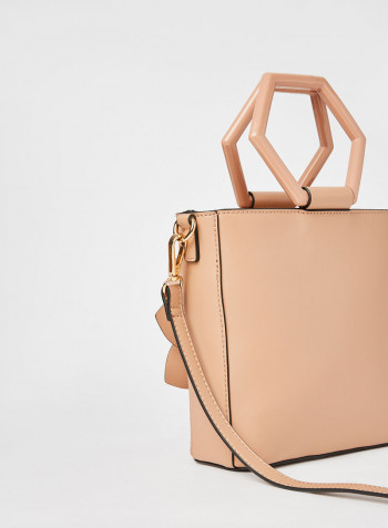 Preamma Floral Applique Top Handle Bag Nude