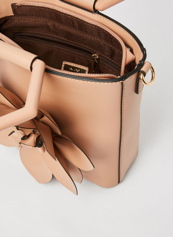 Preamma Floral Applique Top Handle Bag Nude
