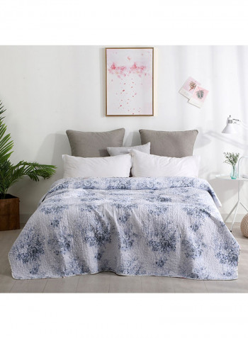 Floral Pattern Flannel Blanket Cotton Blue/White 200x220centimeter