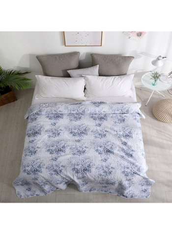 Floral Pattern Flannel Blanket Cotton Blue/White 200x220centimeter