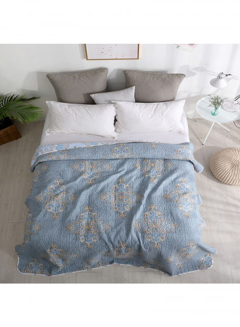 Floral Pattern Soft Blanket Cotton Blue 200x220centimeter