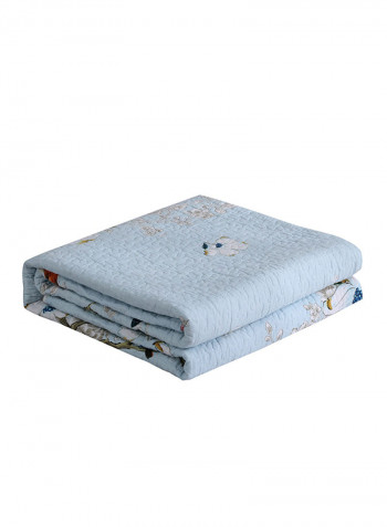 Soft Floral Printed Bed Blanket Cotton Blue 200x220centimeter