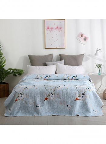 Soft Floral Printed Bed Blanket Cotton Blue 200x220centimeter