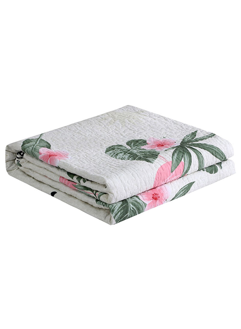 Soft Flamingo Pattern Bed Blanket Cotton White 200x220centimeter
