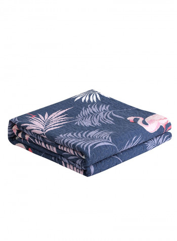 Flamingo Leaf Pattern Soft Blanket Cotton Blue 200x220centimeter