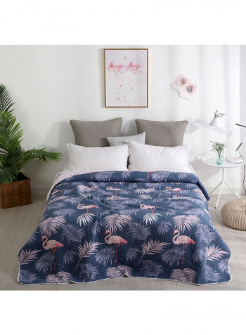 Flamingo Leaf Pattern Soft Blanket Cotton Blue 200x220centimeter