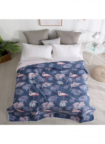 Flamingo Leaf Pattern Soft Blanket Cotton Blue 200x220centimeter