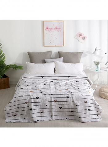 Heart Stripe Pattern Soft Blanket Cotton Multicolour 200x220centimeter