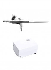 Airbrush With Portable Air Compressor Kit White/Silver