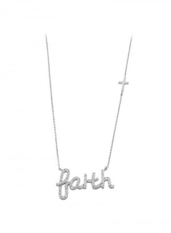 925 Sterling Silver 0.464 Ct Cubic Zirconia Studded Message Pendant Necklace