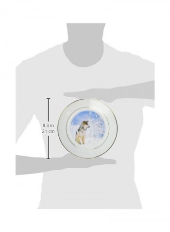 Wolf Sitting In The Snow Design Plate Silver 8inch