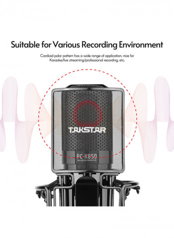 Takstar Pc-k850 Side-address Recording Microphone Cardioid Pickup Pattern Wired Condenser Mic For Live Streaming Karaoke Professional Studio Sound Instrument Recording