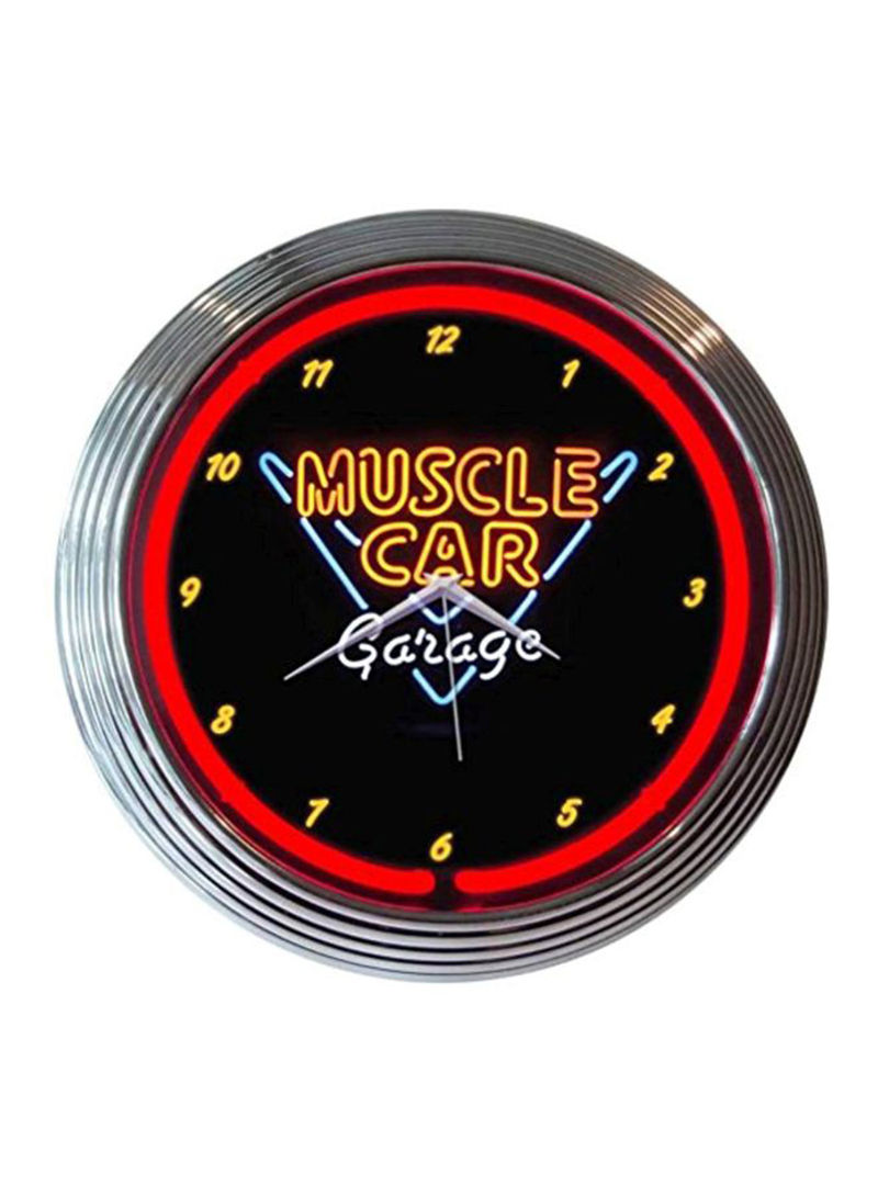Muscle Car Garage Neon Wall Clock Black/Red/Yellow 15inch