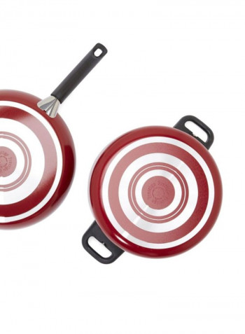 Classique 16pc Cooking Set +  Prestige Popular Pressure Cooker 4.0 Ltr Red/Black/Beige 1 x Casserole(24), 1 x Casserole(28), 1 x Sauce Pan(18), 1 x Milk Pan(14), 1 x Fry Pan(24), 1 x Fry Pan(28), 1 x Wok(28)cm