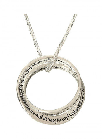 Engraved Double Mobius Circle Silver Plated Pendant Necklace