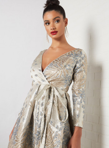 V-Neck Stylish Dress Grey/Pink
