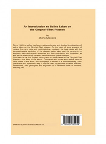 An Introduction To Saline Lakes On The Qinghai-Tibet Plateau Paperback