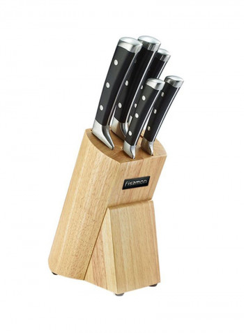 6-Piece Kushiro Knife Set With Wooden Block Black/Silver/Beige 23х38х12.5cm