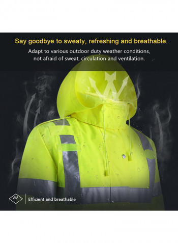 Waterproof Reflective Safety Rain Jacket With Detachable Down Hood Fluorescent yellow 2XL