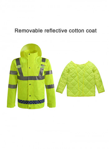 Waterproof Reflective Safety Rain Jacket With Detachable Down Hood Fluorescent yellow 2XL