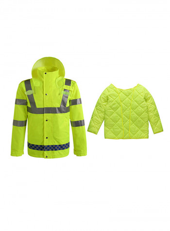 Waterproof Reflective Safety Rain Jacket With Detachable Down Hood Fluorescent yellow L