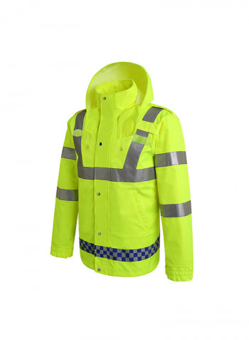 Waterproof Reflective Safety Rain Jacket With Detachable Down Hood Fluorescent yellow L