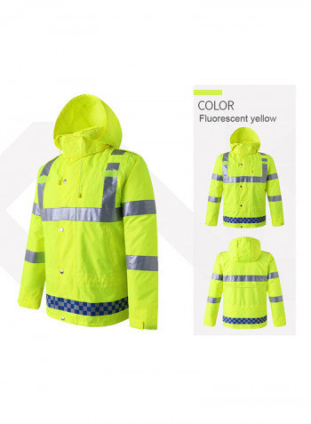 Waterproof Reflective Safety Rain Jacket With Detachable Down Hood Fluorescent yellow XL