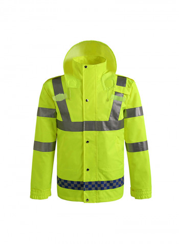 Waterproof Reflective Safety Rain Jacket With Detachable Down Hood Fluorescent yellow XL