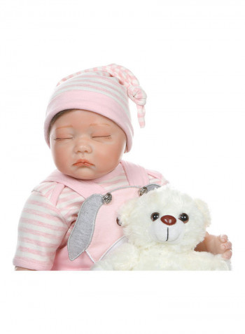 Decdeal Reborn Baby Doll 22 inch Cloth Body Sleeping Lifelike Toddler Silicone Doll Play House Toy Gift with Pink Dog Clothes and Bear Toy 43.30*15.00*24.50cm