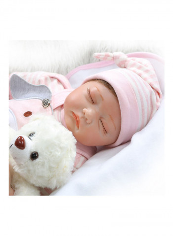 Decdeal Reborn Baby Doll 22 inch Cloth Body Sleeping Lifelike Toddler Silicone Doll Play House Toy Gift with Pink Dog Clothes and Bear Toy 43.30*15.00*24.50cm