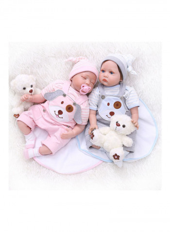 Decdeal Reborn Baby Doll 22 inch Cloth Body Sleeping Lifelike Toddler Silicone Doll Play House Toy Gift with Pink Dog Clothes and Bear Toy 43.30*15.00*24.50cm