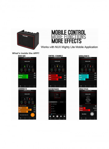 Mighty Lite BT Mini Desktop Electric Guitar 3W Amp 3 Channels Built in Delay Reverb Effects 9 Drum Patterns Metronome Tape Tempo