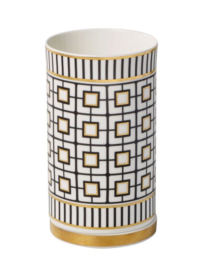 MetroChic Porcelain Tea Light Holder White/Black/Yellow 7.3centimeter