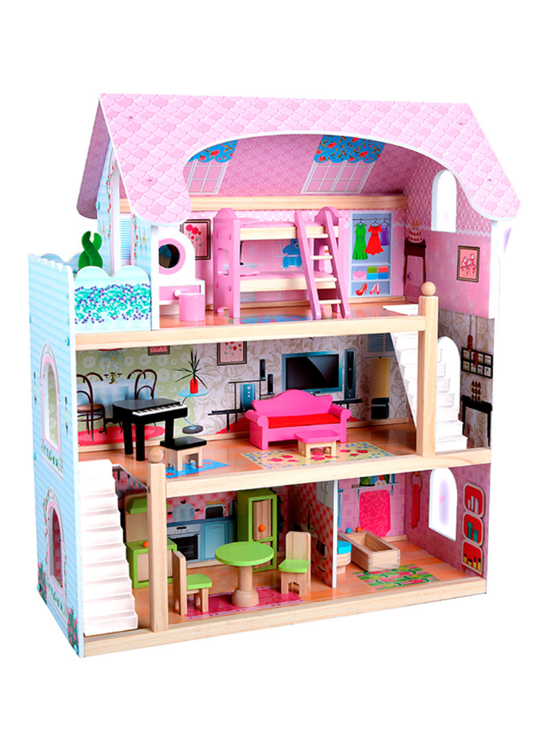 Wooden Doll House With Furniture Set