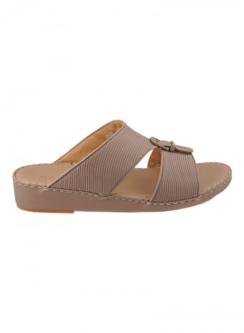 Textured Buckle Detail Arabic Sandals Beige