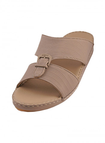 Textured Buckle Detail Arabic Sandals Beige