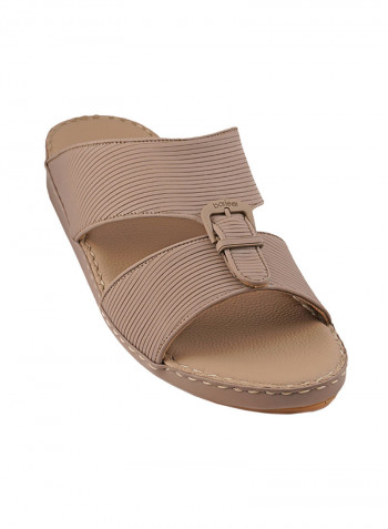 Textured Buckle Detail Arabic Sandals Beige