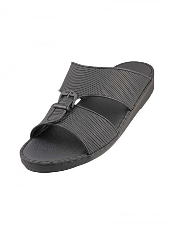 Textured Buckle Detail Arabic Sandals Black