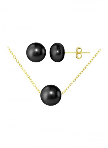 3-Piece 18 Karat Gold Pearl Pendant Necklace And Earrings Set