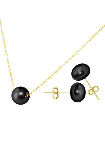 3-Piece 18 Karat Gold Pearl Pendant Necklace And Earrings Set