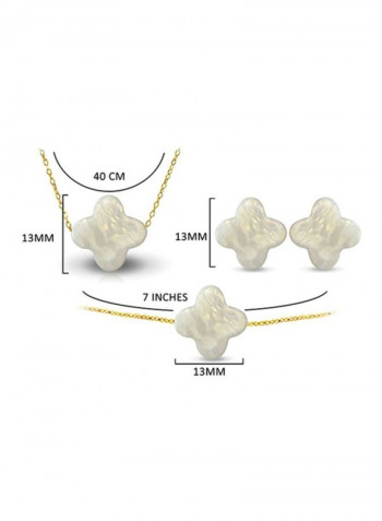 3-Piece 10 Karat Gold Plum Flower Shape Mother Of Pearl Studded Jewelry Set