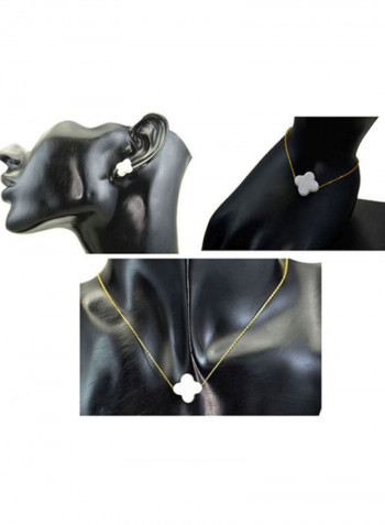 3-Piece 10 Karat Gold Plum Flower Shape Mother Of Pearl Studded Jewelry Set