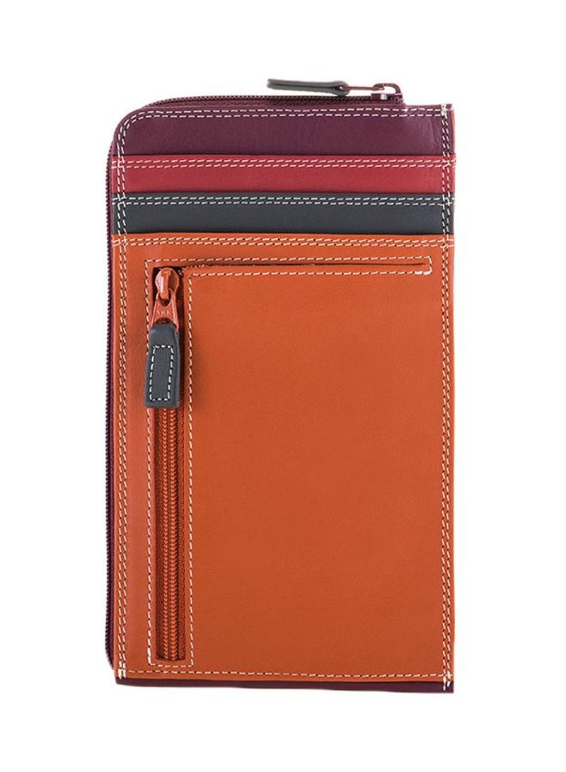 Leather Zippered Wallet Maroon/Orange/Black