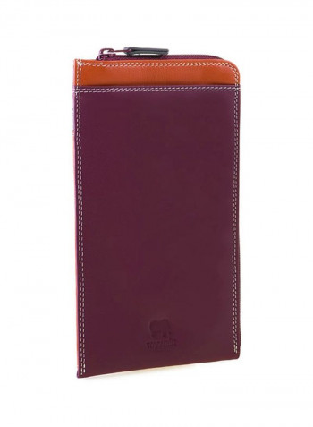 Leather Zippered Wallet Maroon/Orange/Black