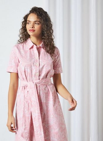 Reisa Short Sleeve Shirt Dress Pink